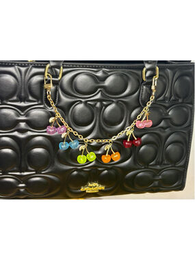 Rainbow Cherry Bag Charm Gold Colorful Clip Chain Handmade Custom Handbag Jewelr